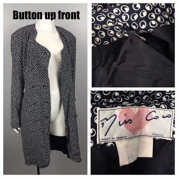 1980s Coco Navy White Polka Dot Button Up Designer Dress / Women’s Small - Picture 4 of 4